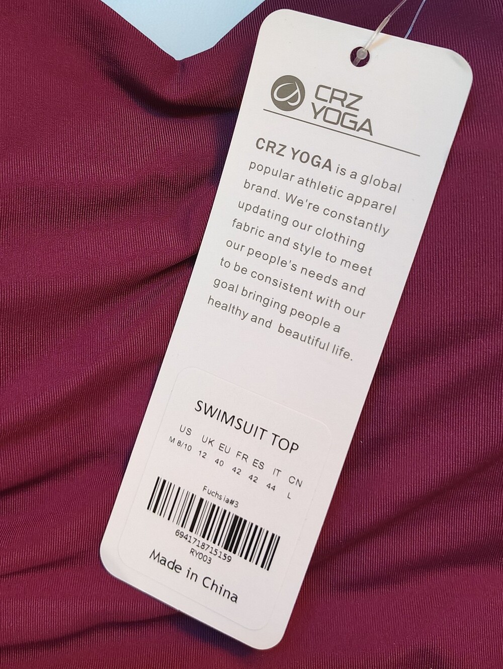 CRZ YOGA V Shaped Longline Swimsuit Top Fuchsia Medium 8/10 NWT - Picture 5 of 6